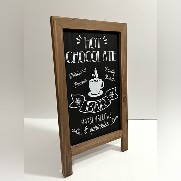 New Hot Chocolate Bar Standing Wood Tabletop Bistro Sign Chalkboard Style Decor - Picture 3 of 6